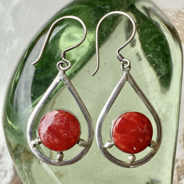 ER 06277 CR-(HANDMADE 925 BALI STERLING SILVER EARRINGS WITH RED CORAL)